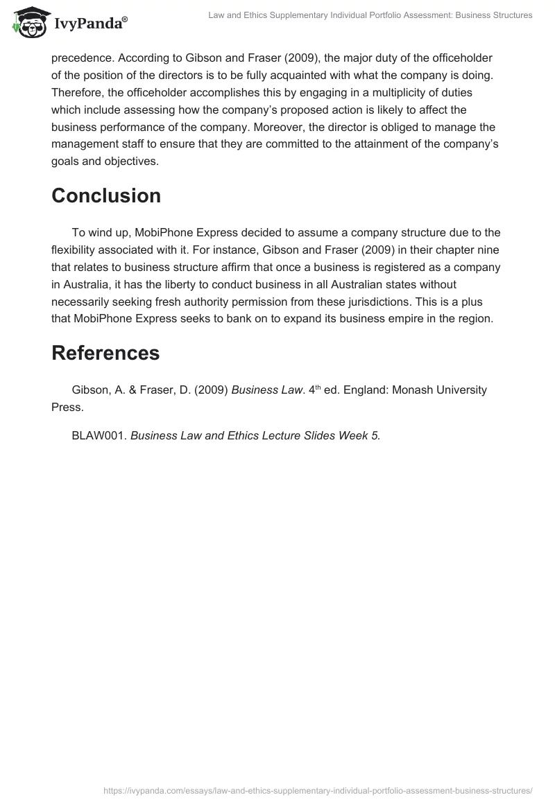 Law and Ethics Supplementary Individual Portfolio Assessment: Business Structures. Page 3