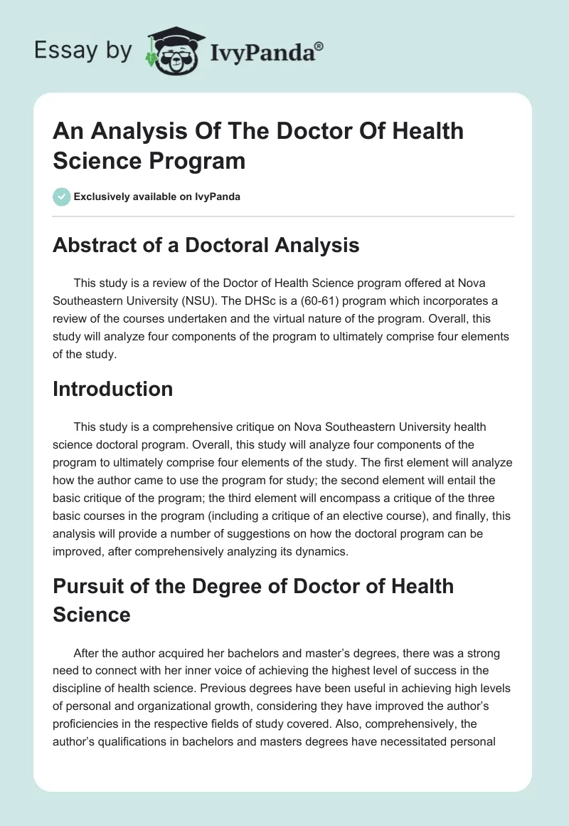 An Analysis Of The Doctor Of Health Science Program. Page 1