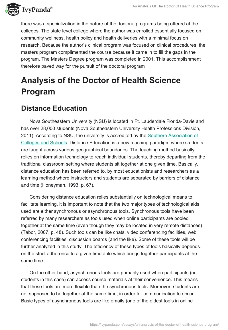 An Analysis Of The Doctor Of Health Science Program. Page 4