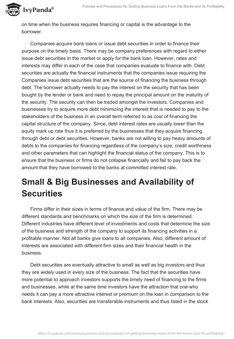 Policies and Procedures for Getting Business Loans From the Banks and Its Profitability. Page 3