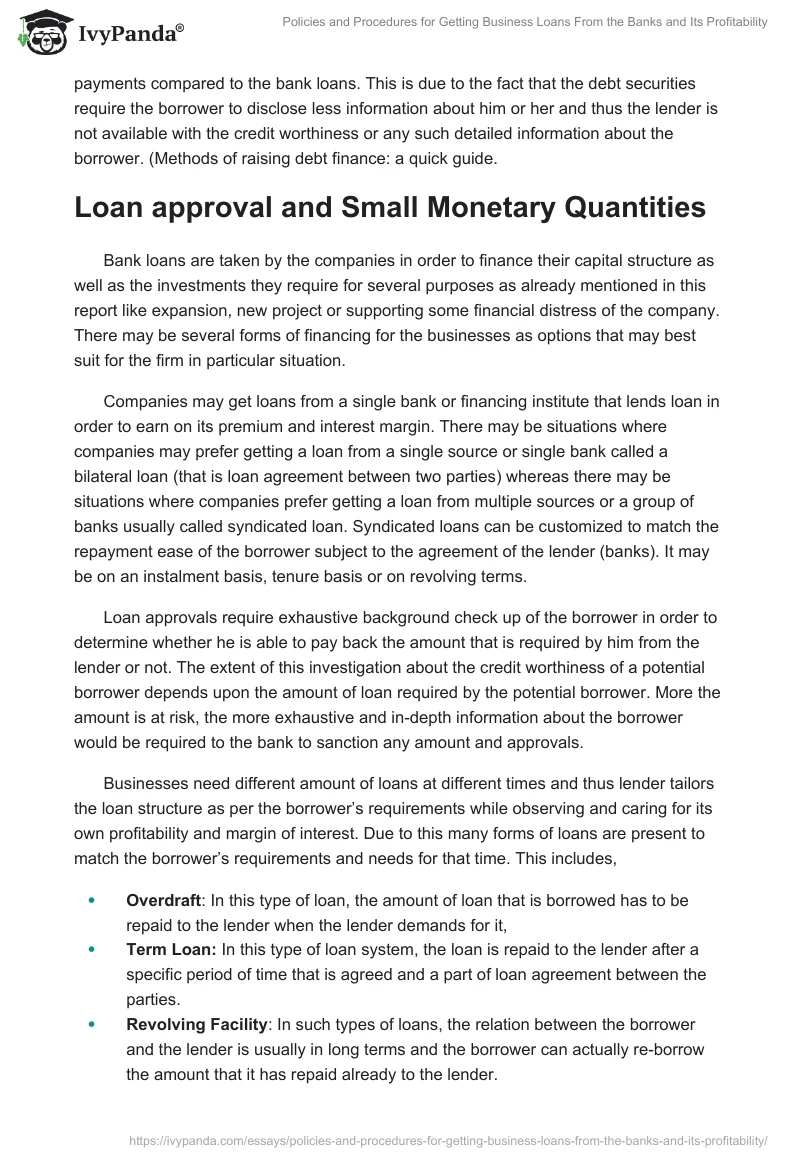 Policies and Procedures for Getting Business Loans From the Banks and Its Profitability. Page 5
