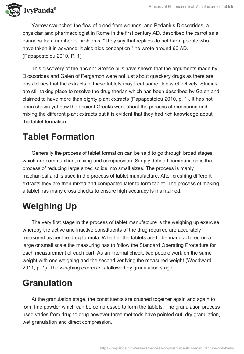 Process of Pharmaceutical Manufacture of Tablets. Page 2
