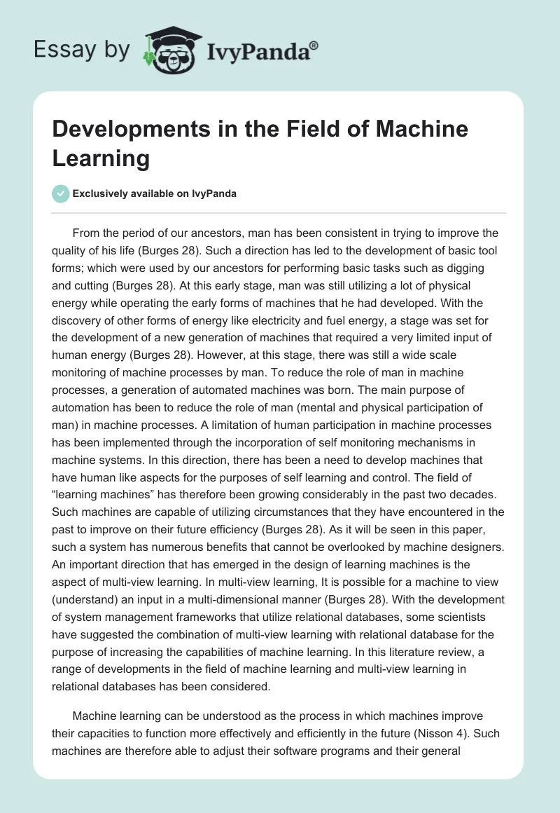 Developments in the Field of Machine Learning. Page 1