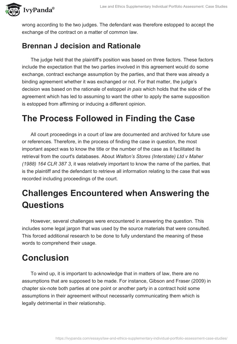 Law and Ethics Supplementary Individual Portfolio Assessment: Case Studies. Page 4
