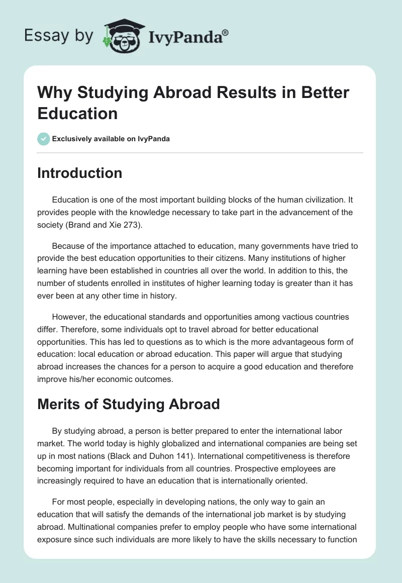 Why Studying Abroad Results in Better Education. Page 1