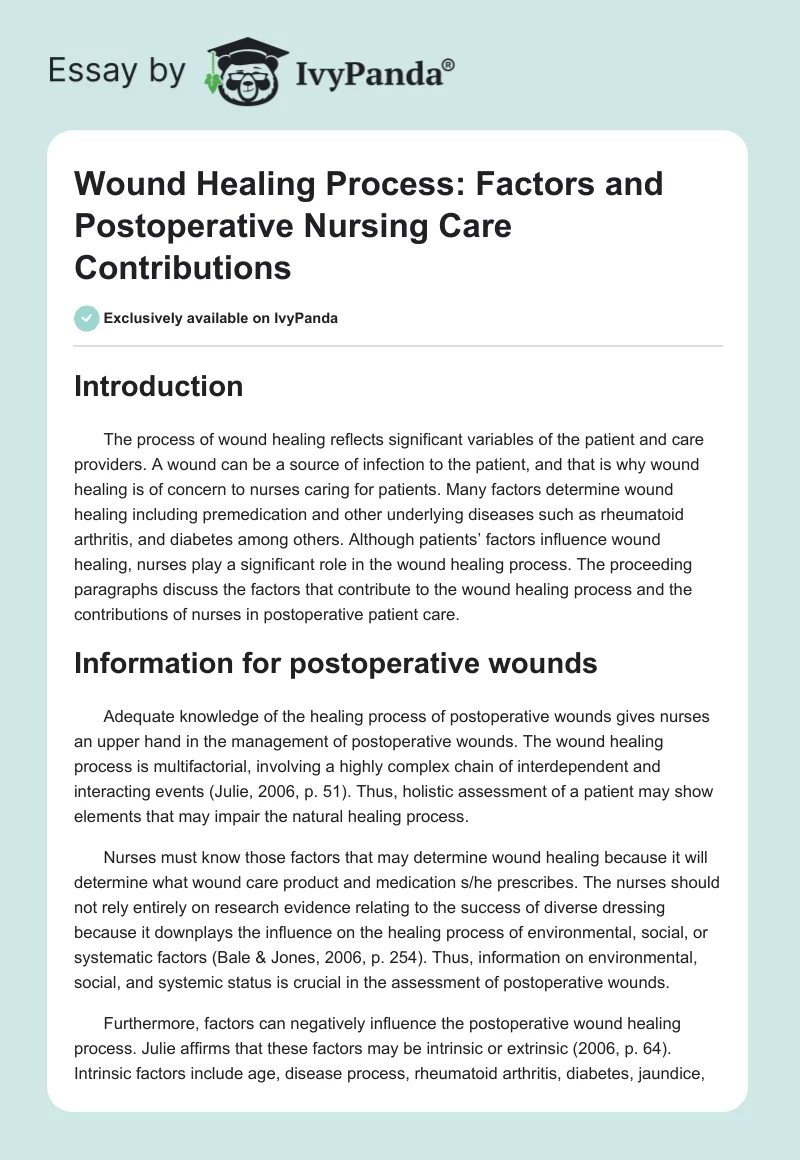 Wound Healing Process: Factors and Postoperative Nursing Care Contributions. Page 1