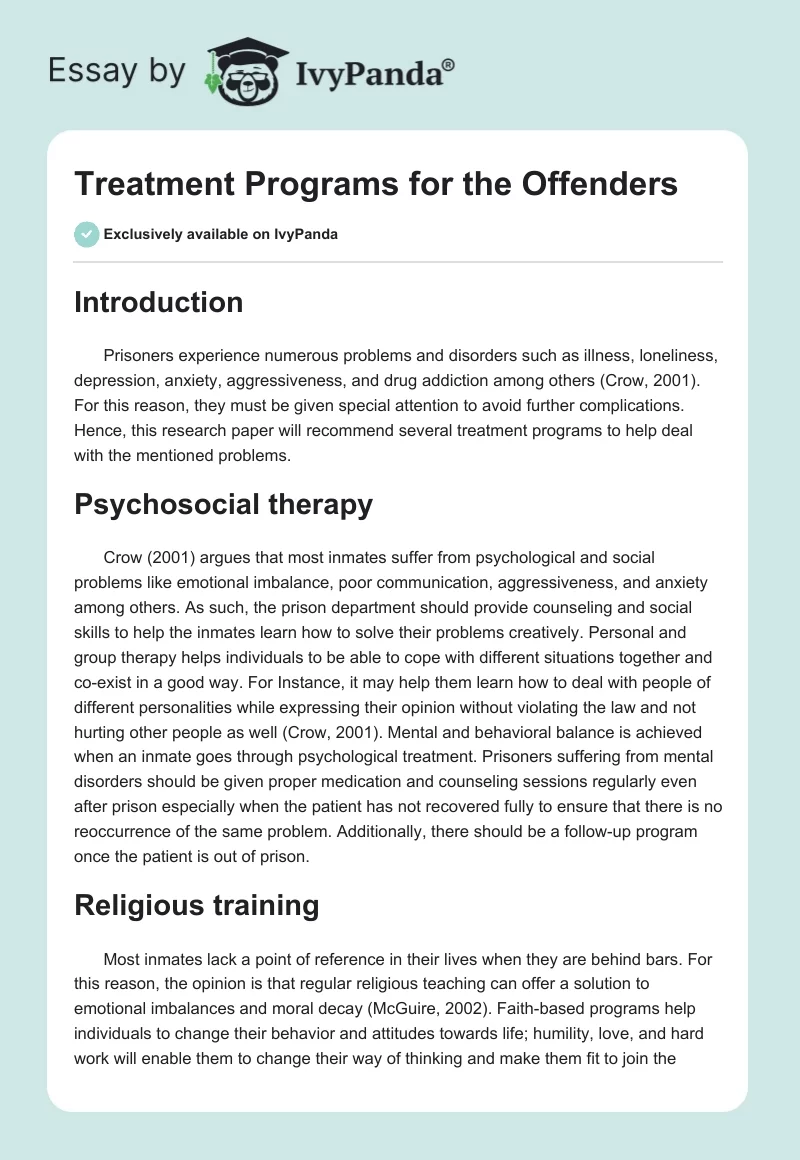 Treatment Programs for the Offenders. Page 1