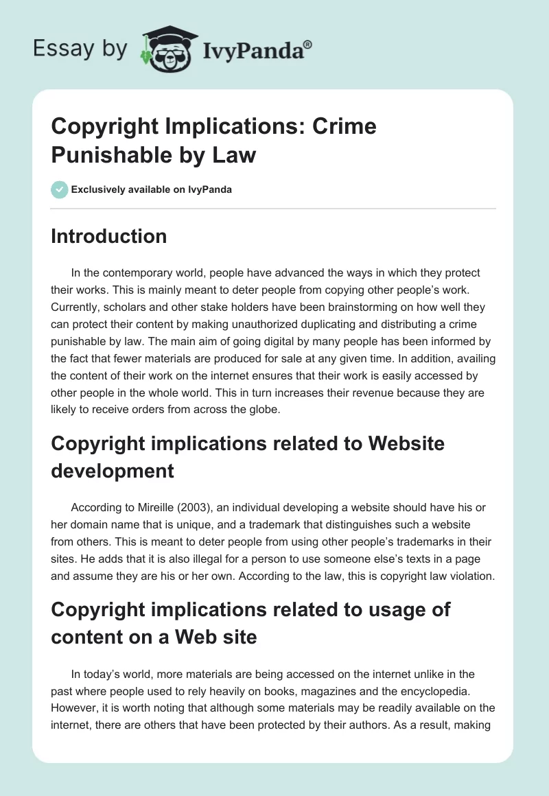 Copyright Implications: Crime Punishable by Law. Page 1