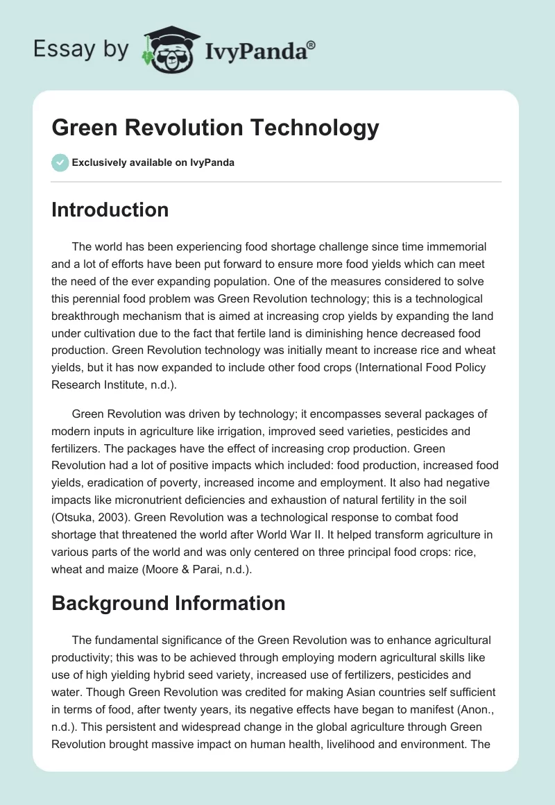 Green Revolution Technology. Page 1