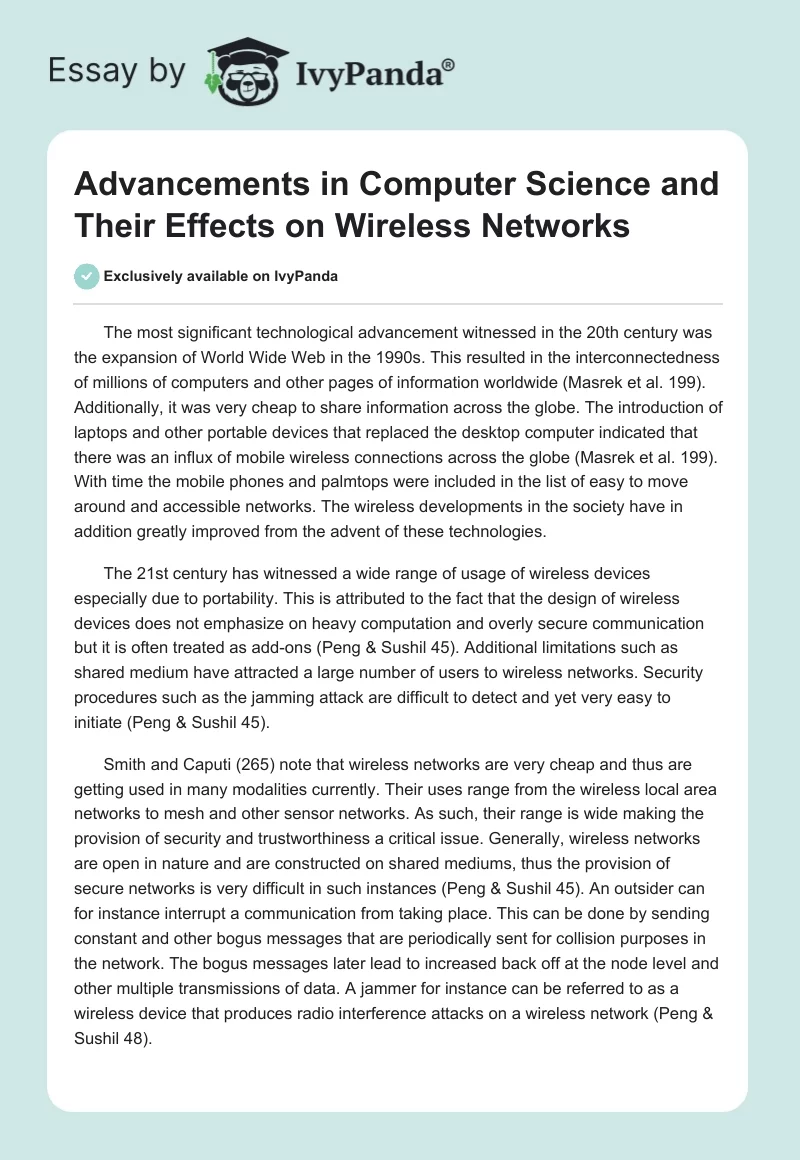 Advancements in Computer Science and Their Effects on Wireless Networks. Page 1