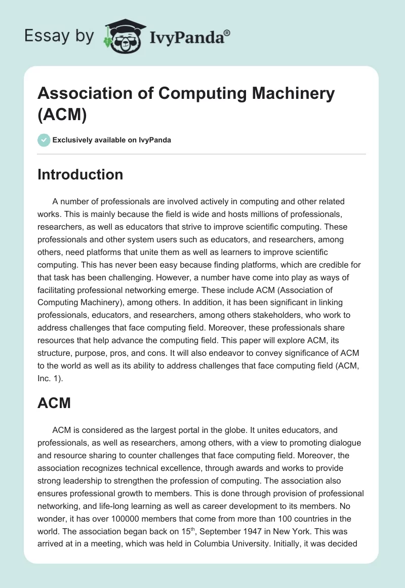 Association of Computing Machinery (ACM). Page 1