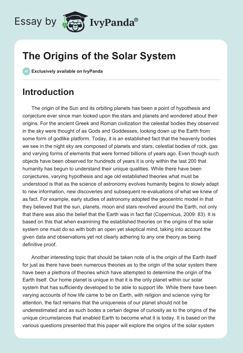 The Origins of the Solar System. Page 1
