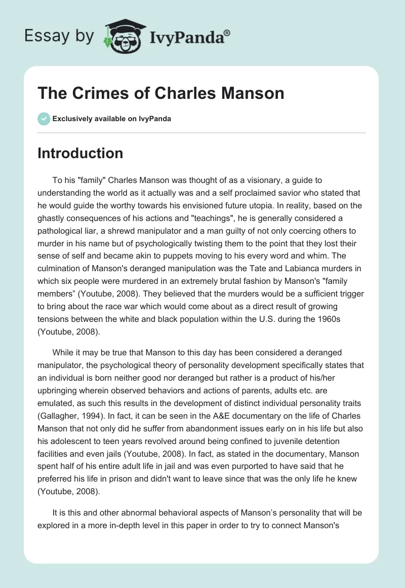 The Crimes of Charles Manson. Page 1