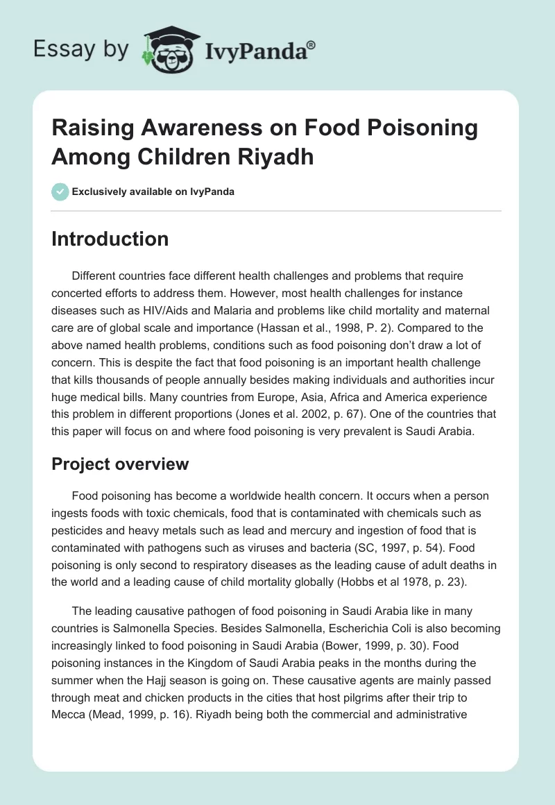 Raising Awareness on Food Poisoning Among Children Riyadh. Page 1