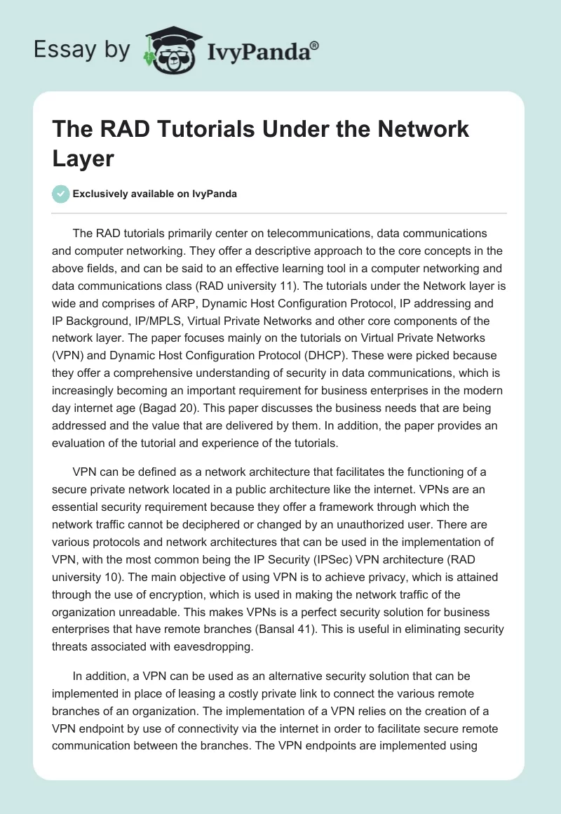 The RAD Tutorials Under the Network Layer. Page 1