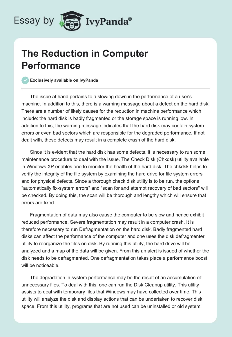 The Reduction in Computer Performance. Page 1