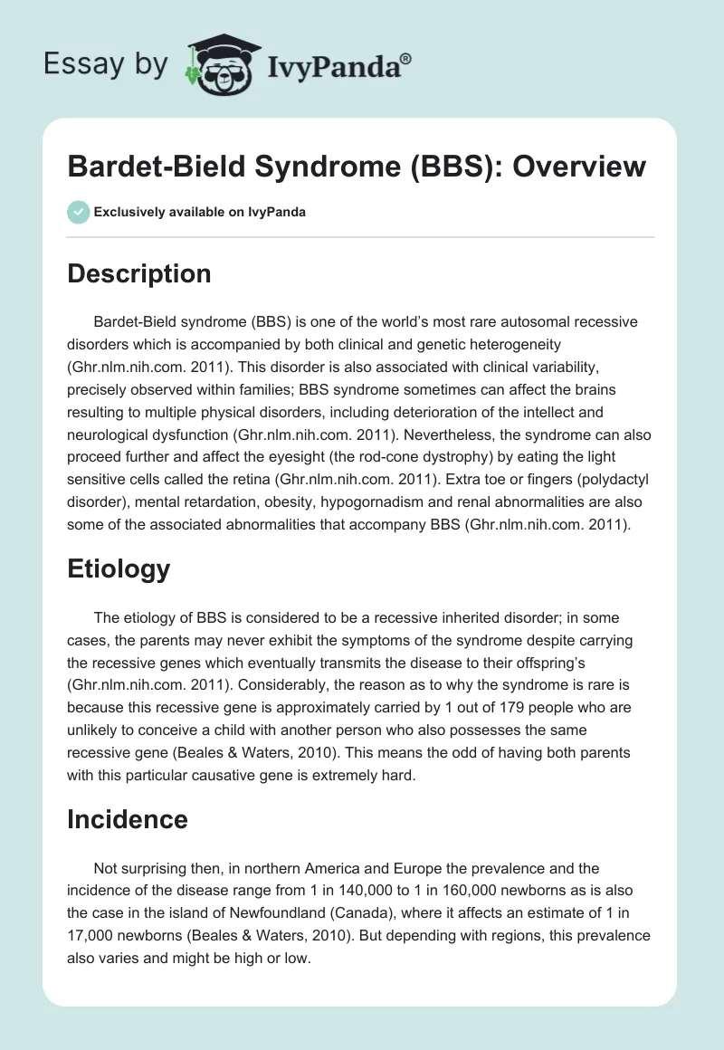 Bardet-Bield Syndrome (BBS): Overview. Page 1