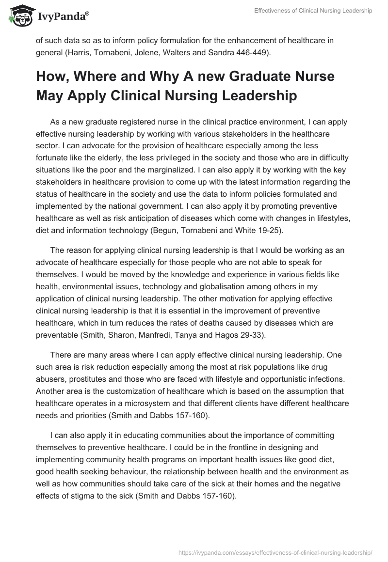 Effectiveness of Clinical Nursing Leadership. Page 3