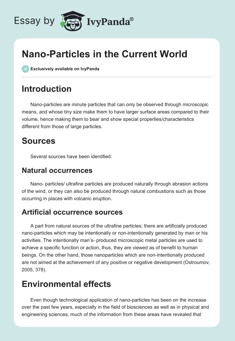 Nano-Particles in the Current World. Page 1