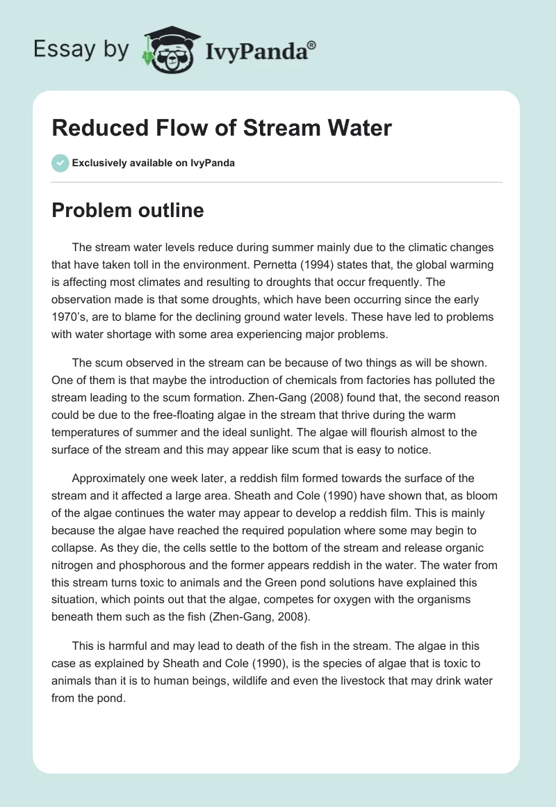 Reduced Flow of Stream Water. Page 1