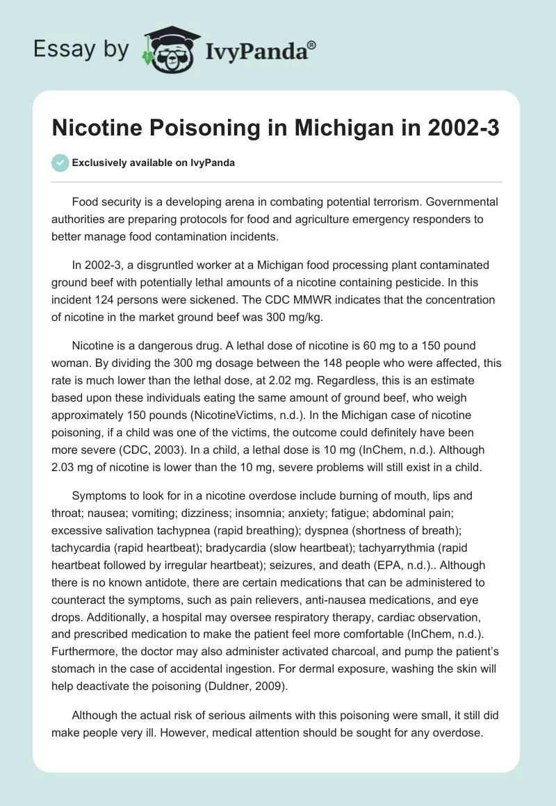 Nicotine Poisoning in Michigan in 2002-3. Page 1