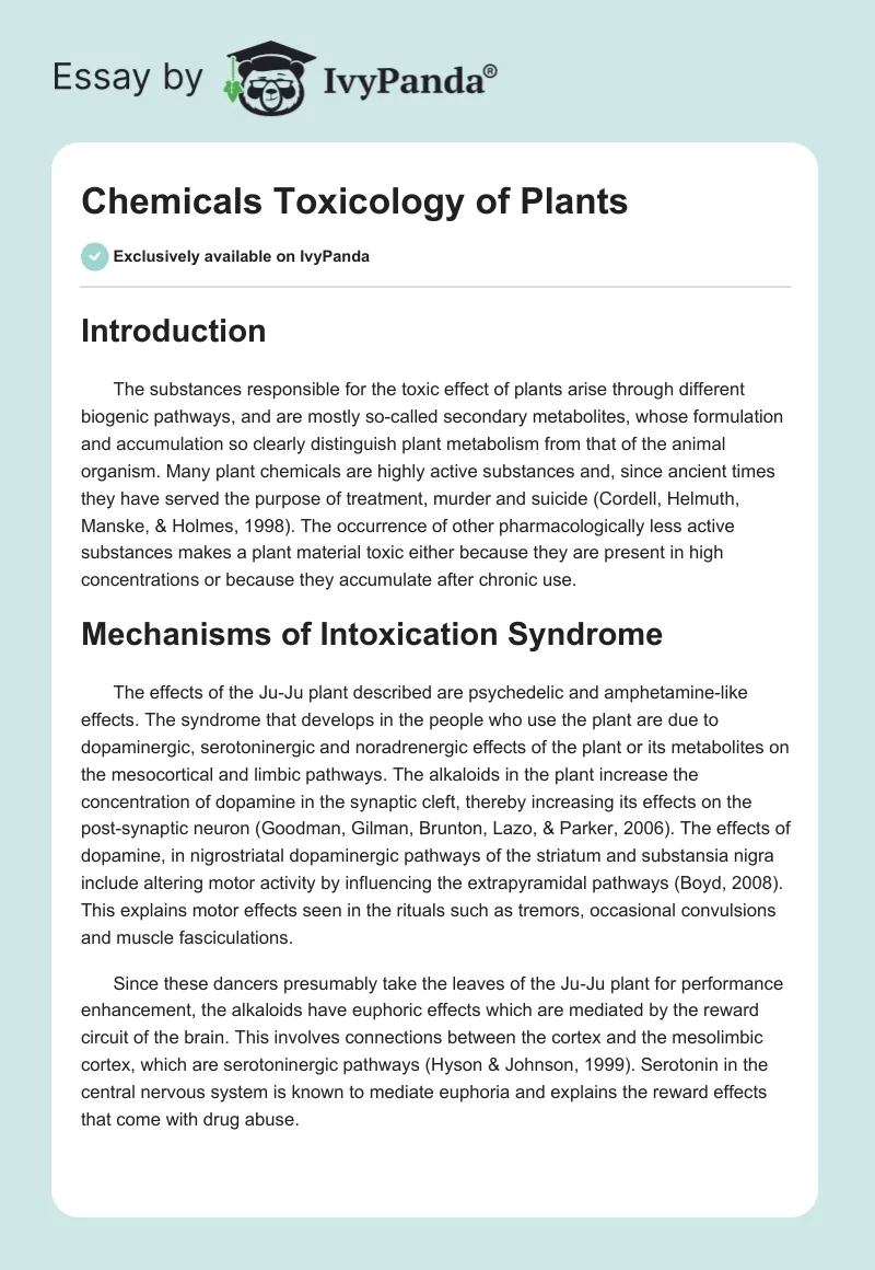 Chemicals Toxicology of Plants. Page 1
