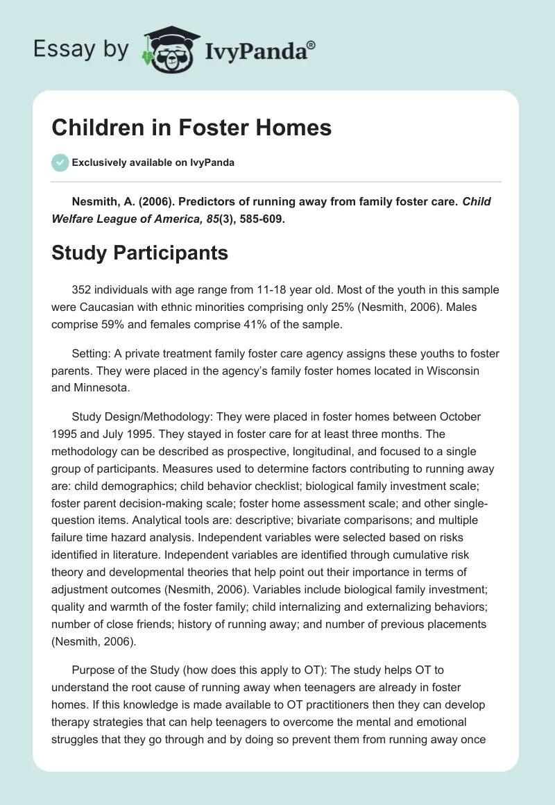 Children in Foster Homes. Page 1