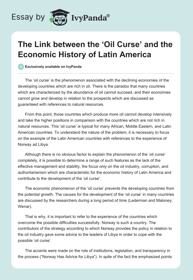 The Link between the ‘Oil Curse’ and the Economic History of Latin America. Page 1