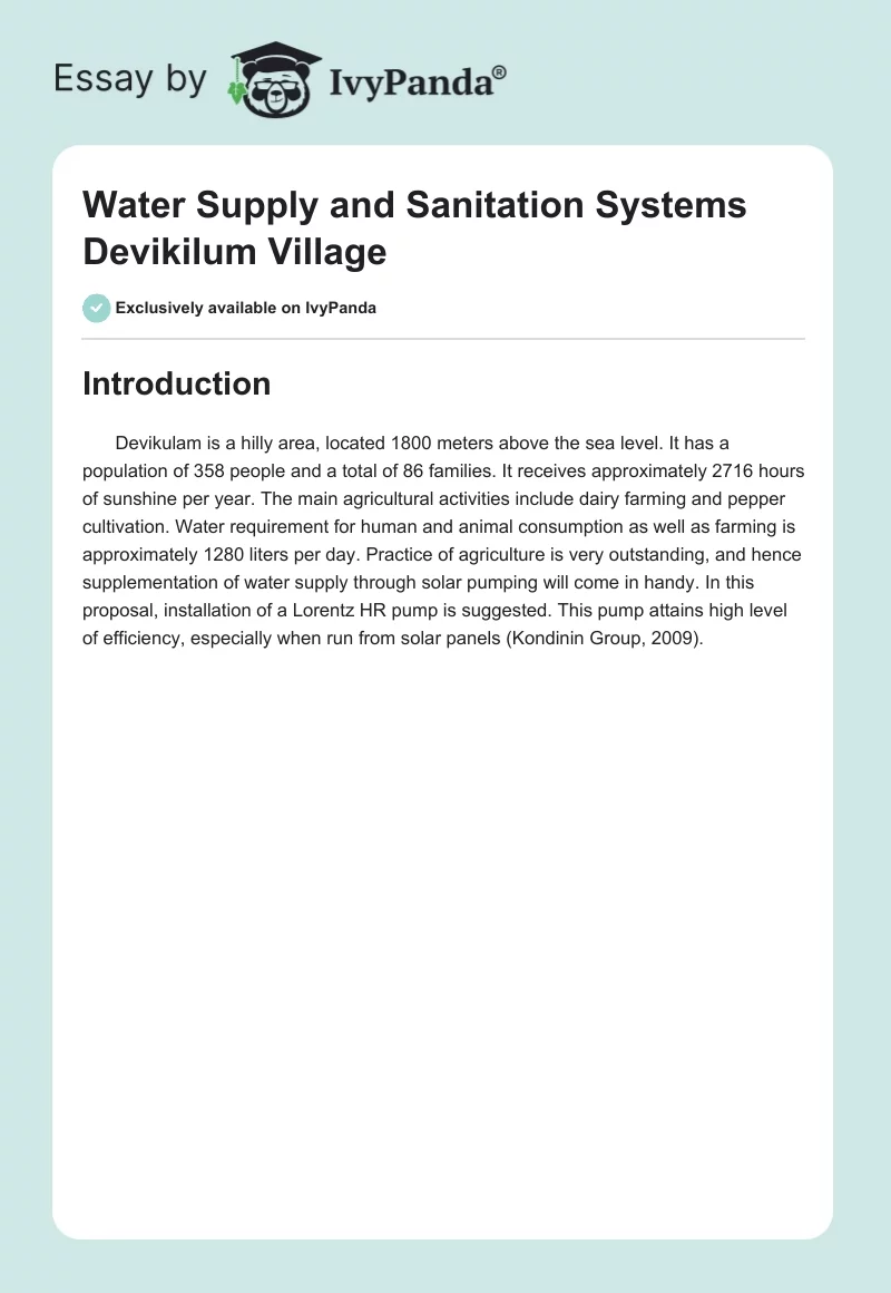 Water Supply and Sanitation Systems Devikilum Village. Page 1