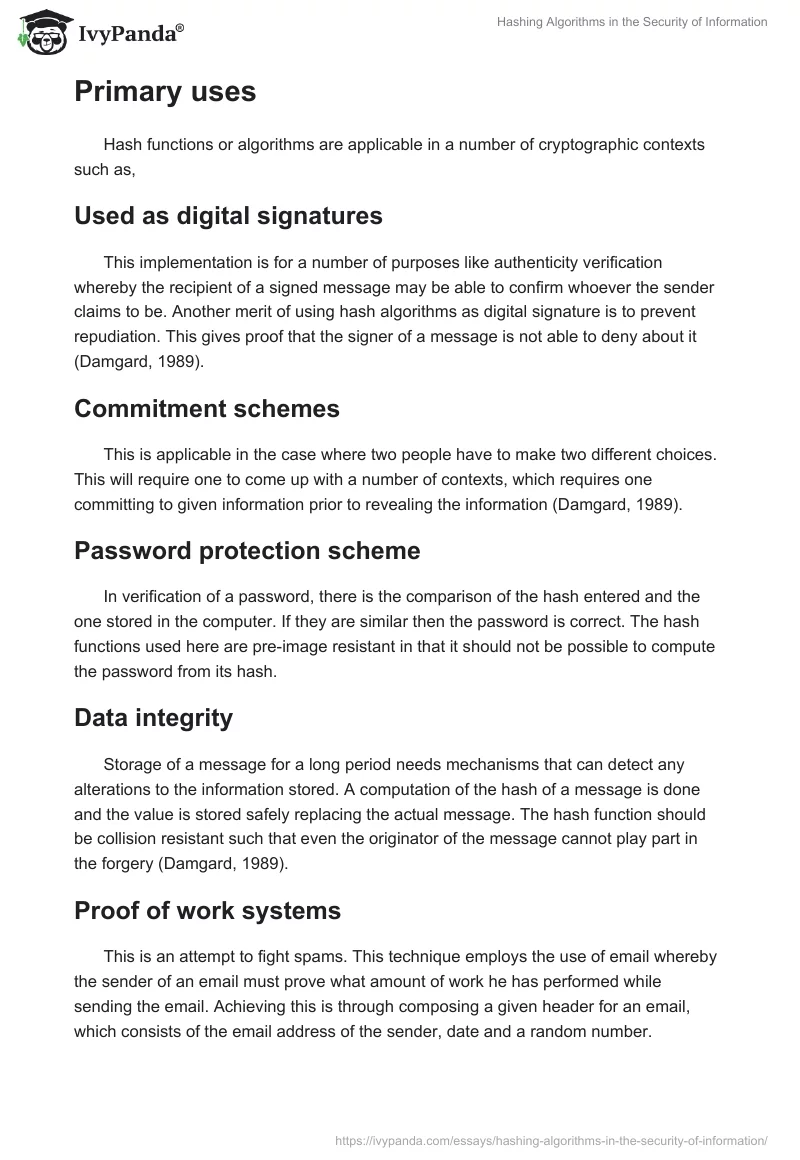 Hashing Algorithms in the Security of Information. Page 4