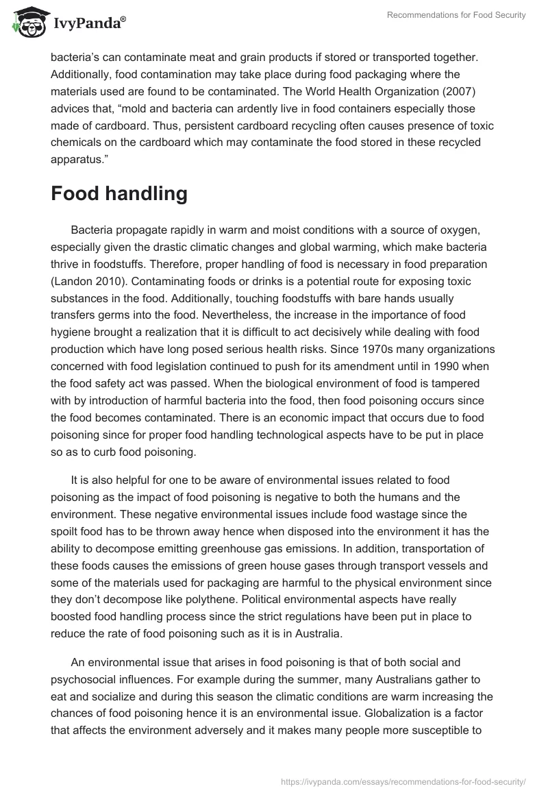 Recommendations for Food Security. Page 2