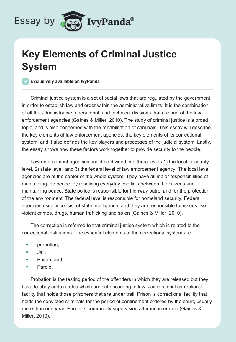 Key Elements of Criminal Justice System. Page 1