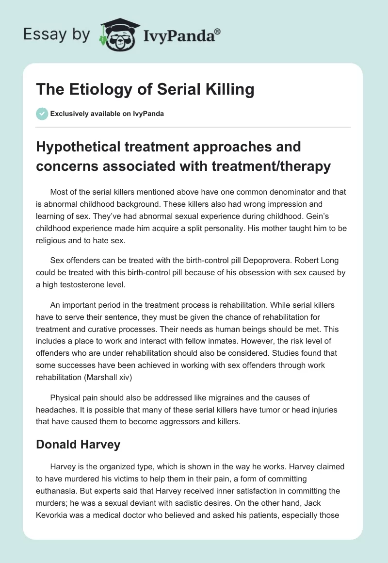 The Etiology of Serial Killing. Page 1