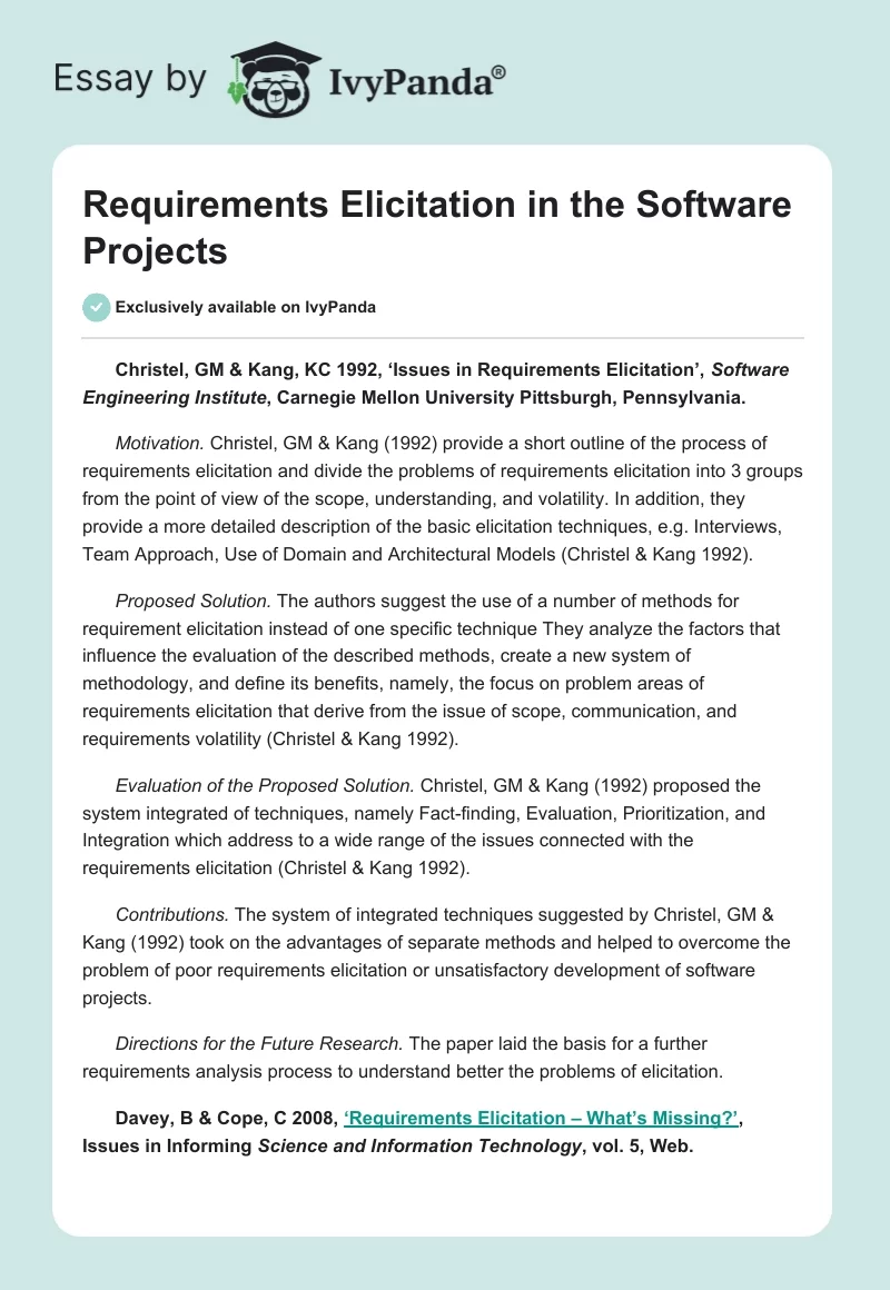Requirements Elicitation in the Software Projects. Page 1