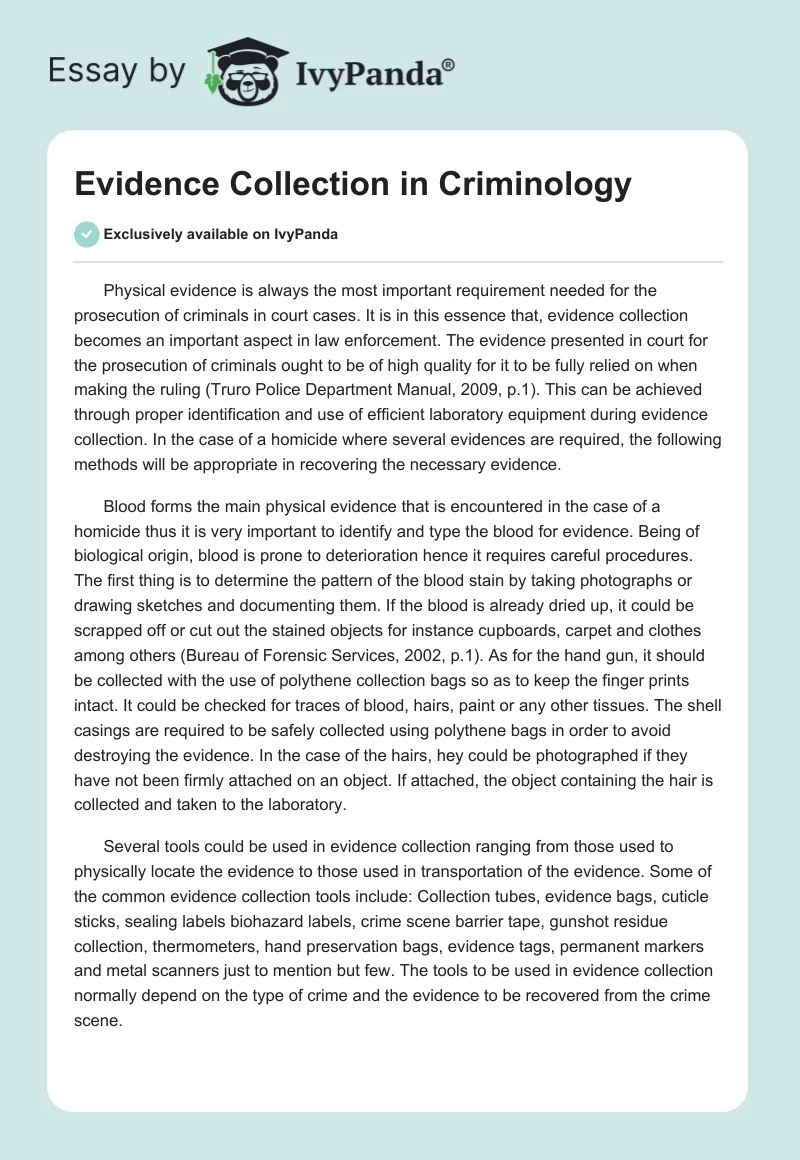 Evidence Collection in Criminology. Page 1