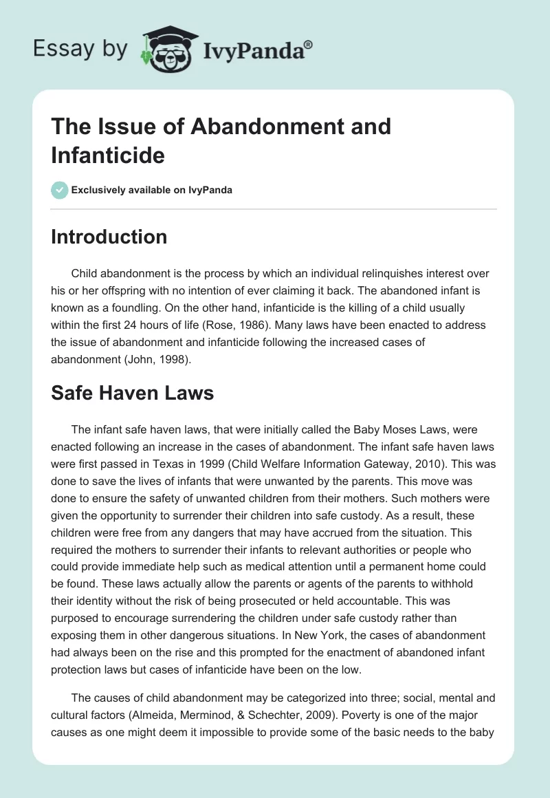 The Issue of Abandonment and Infanticide. Page 1