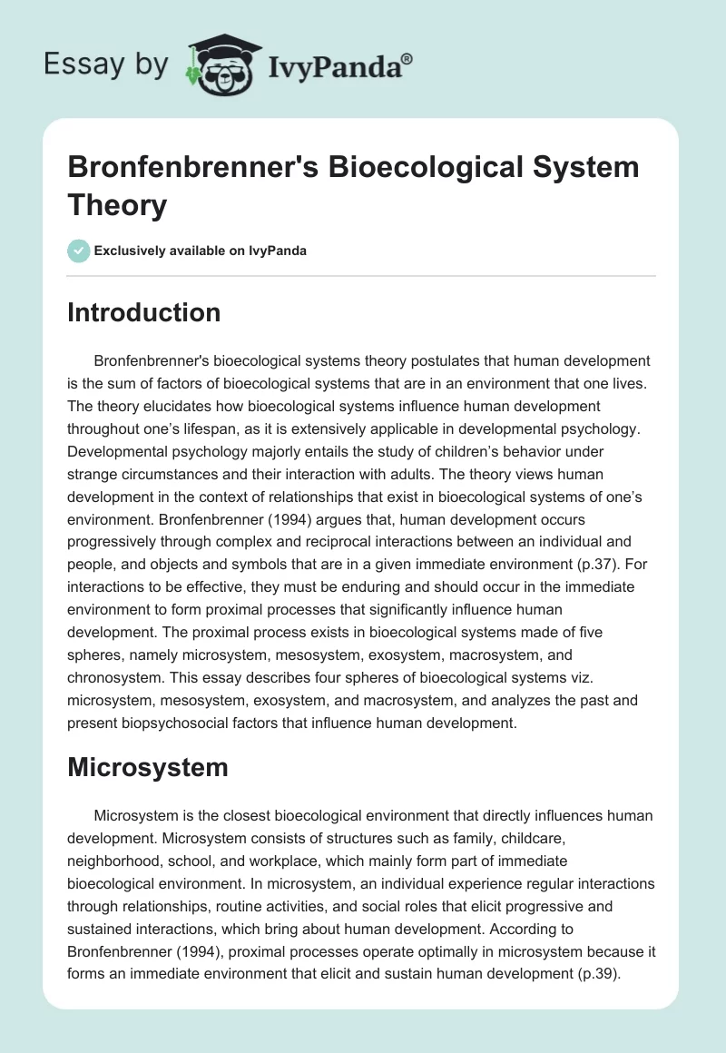 Bronfenbrenner's Bioecological System Theory. Page 1