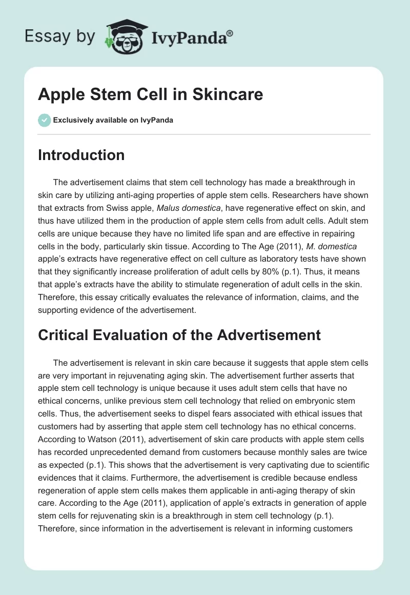 Apple Stem Cell in Skincare. Page 1