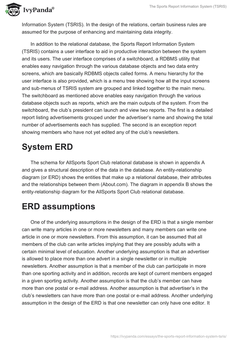 The Sports Report Information System (TSRIS). Page 2