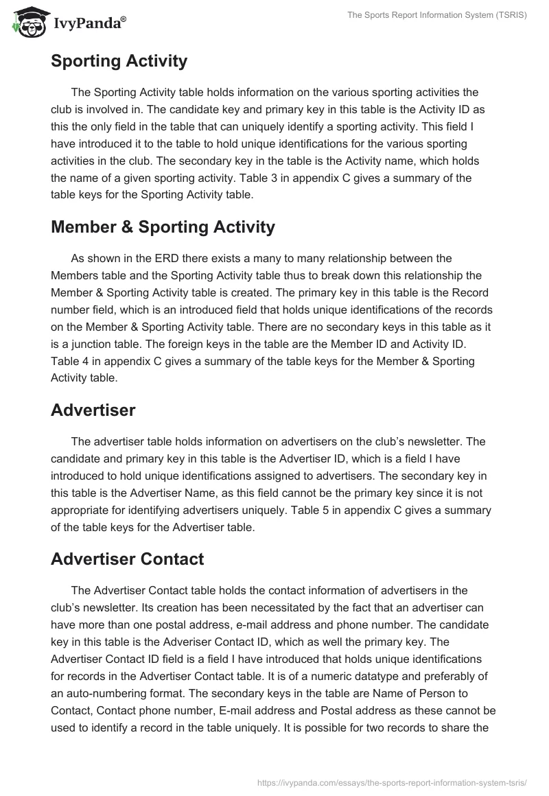 The Sports Report Information System (TSRIS). Page 4