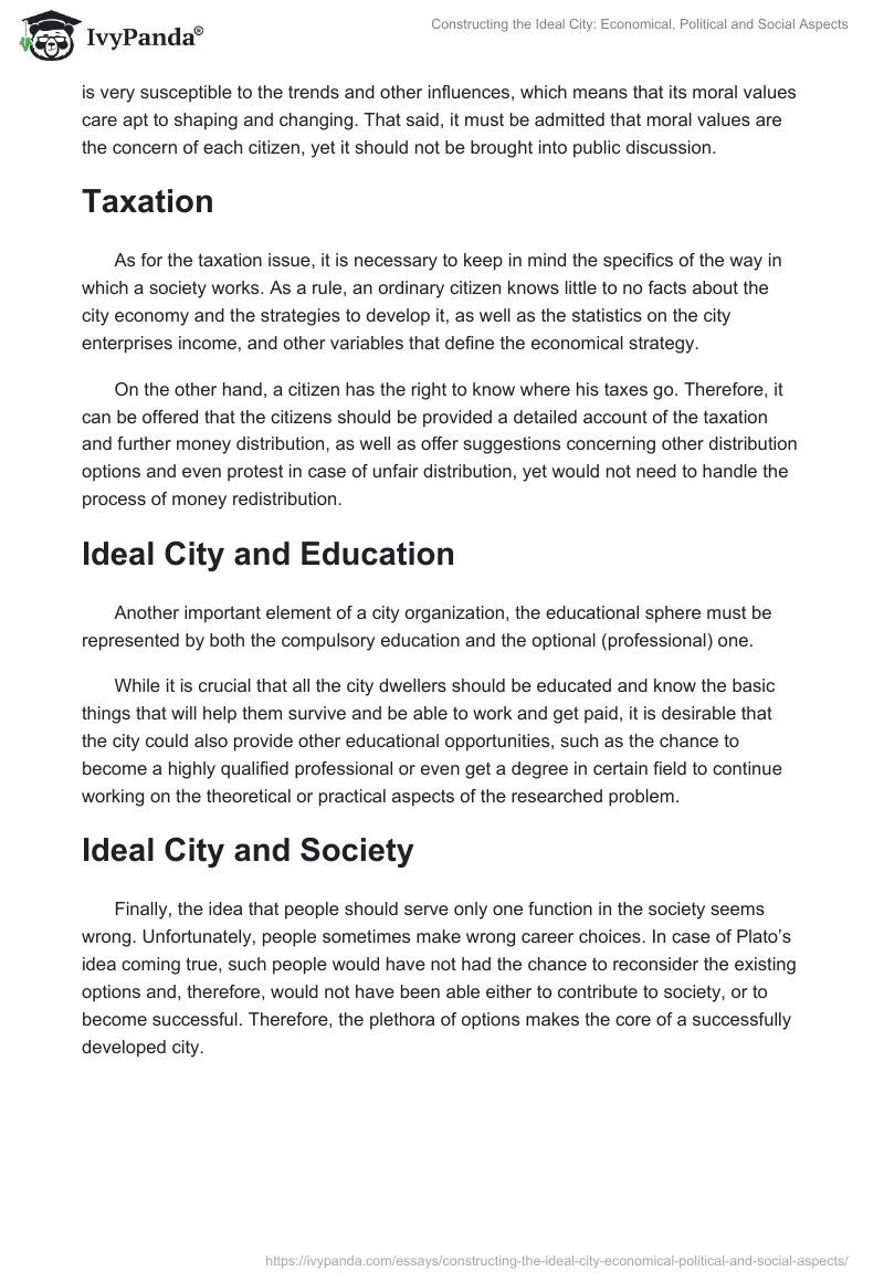 Constructing the Ideal City: Economical, Political and Social Aspects. Page 2