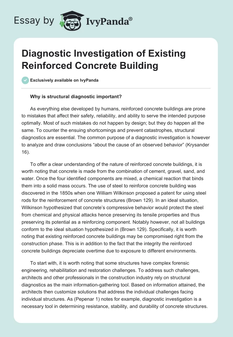 Diagnostic Investigation of Existing Reinforced Concrete Building. Page 1