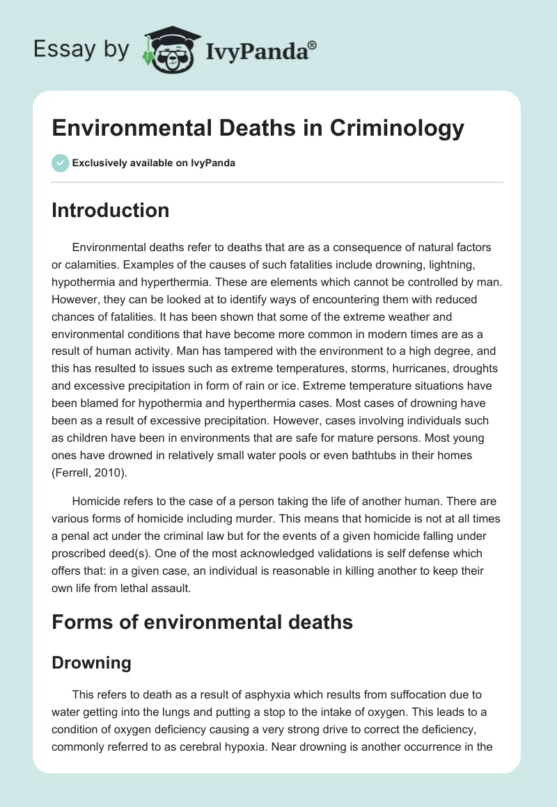 Environmental Deaths in Criminology. Page 1