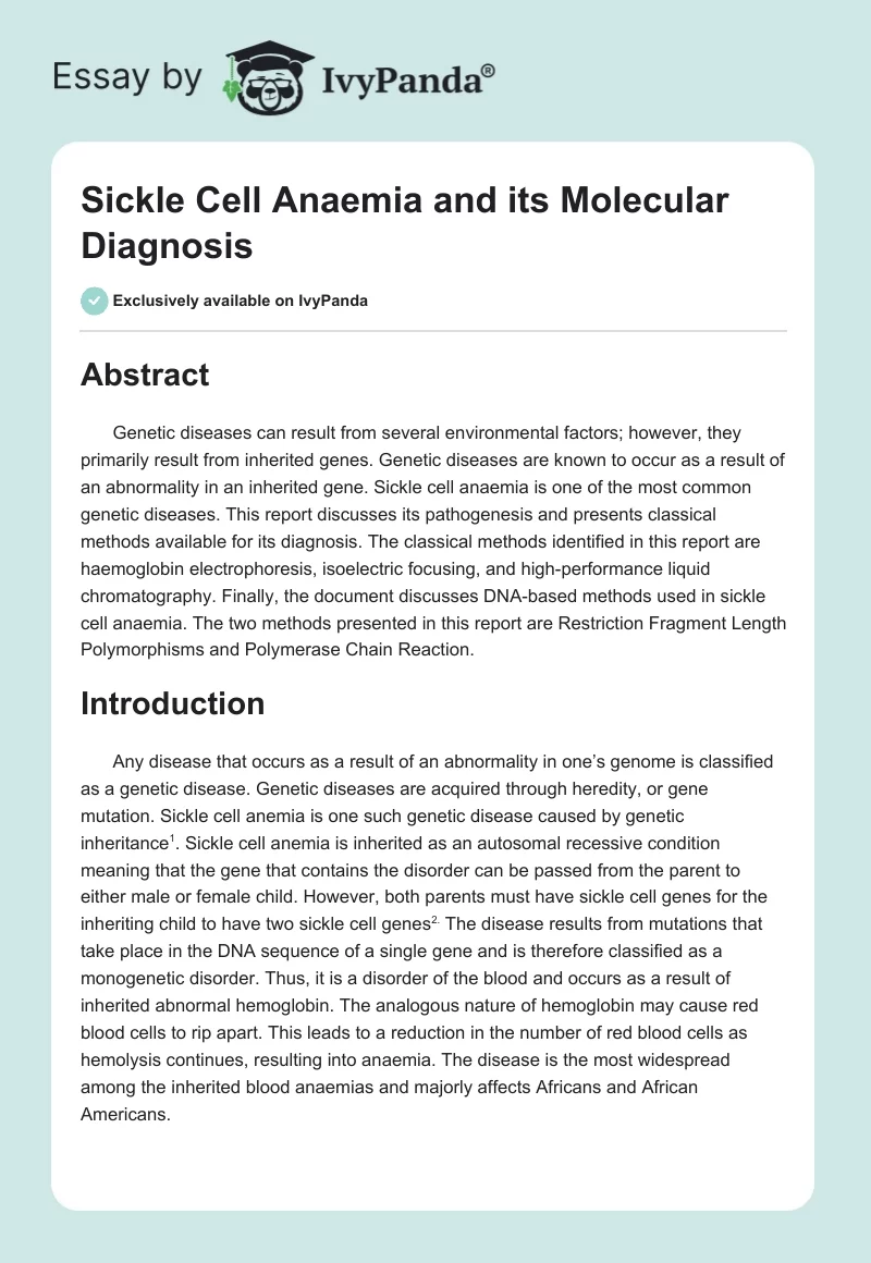 Sickle Cell Anaemia and its Molecular Diagnosis. Page 1