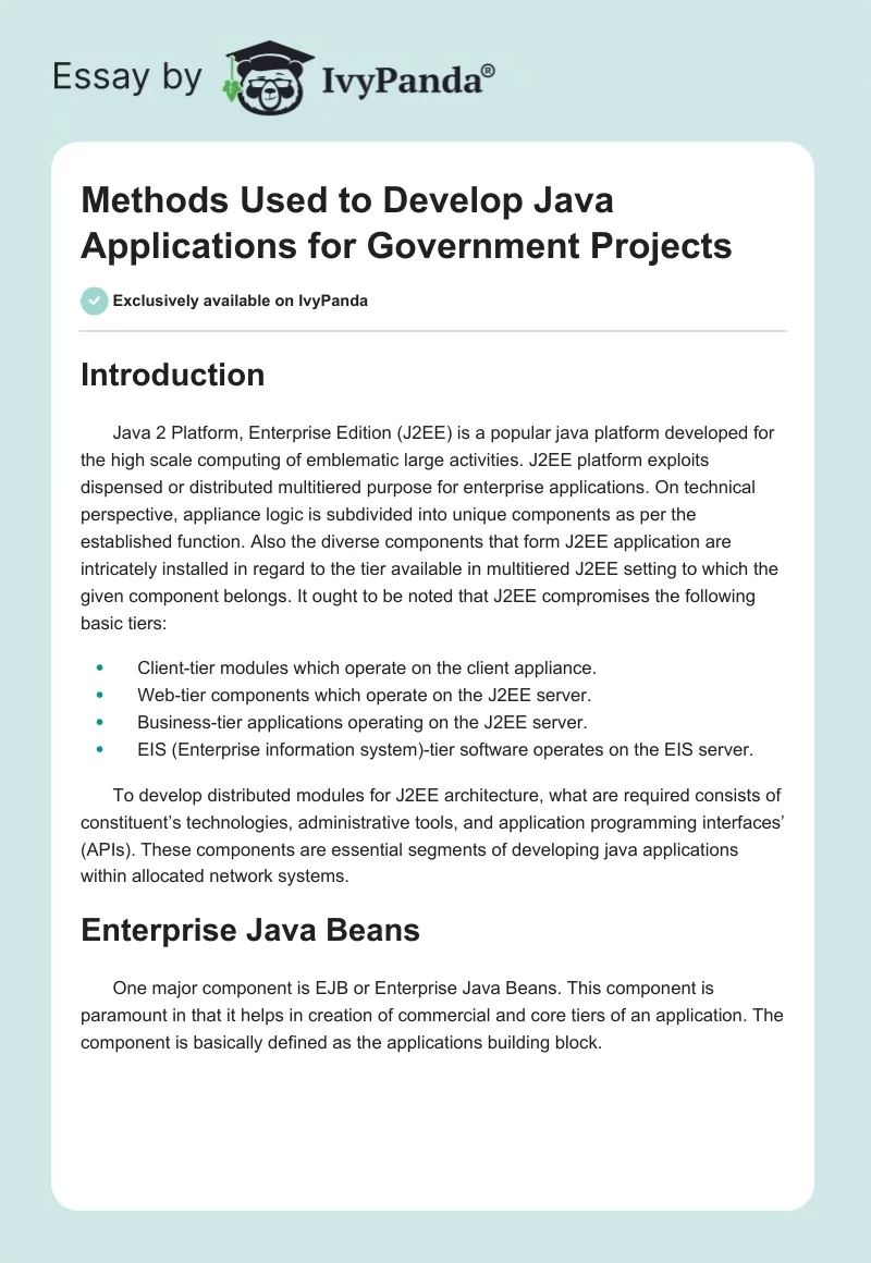 Methods Used to Develop Java Applications for Government Projects. Page 1