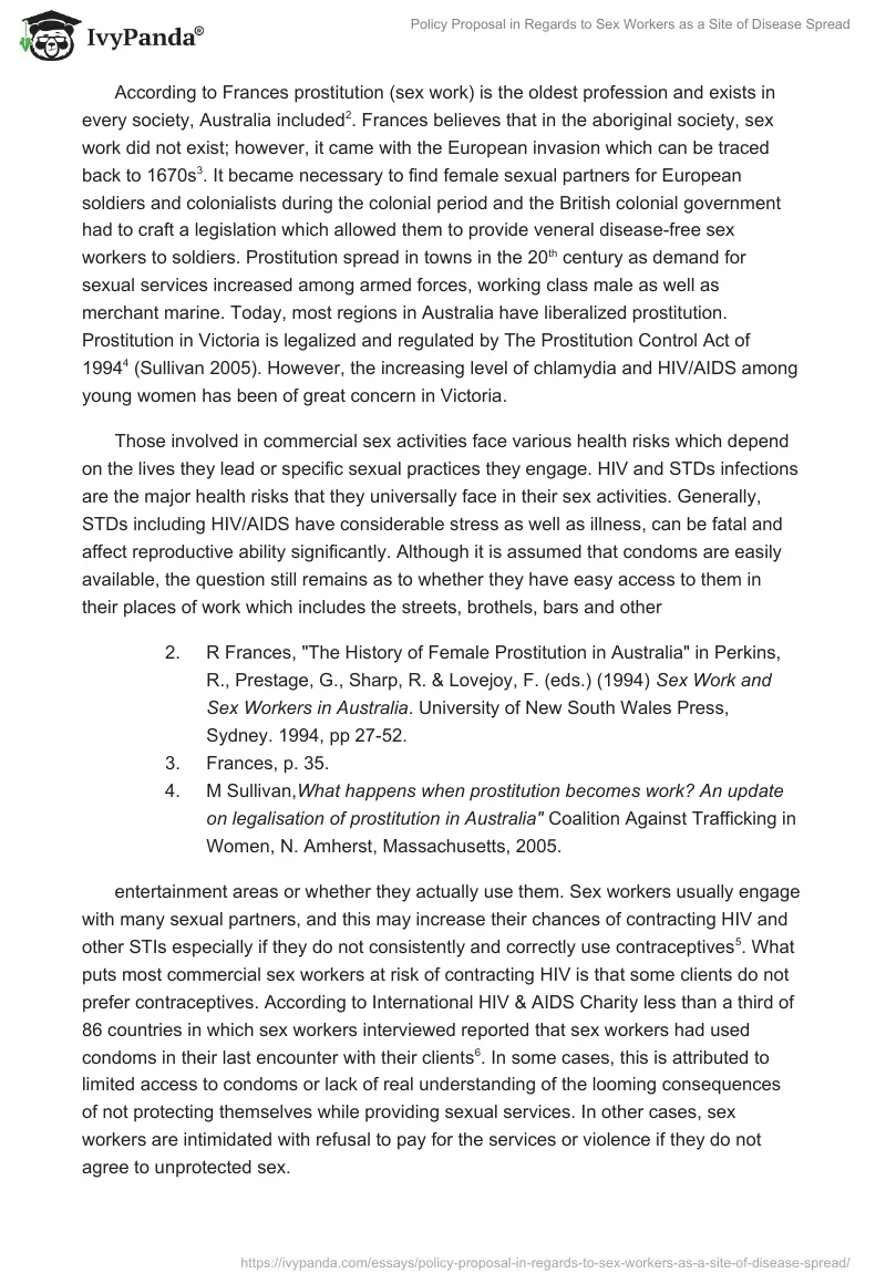 Policy Proposal in Regards to Sex Workers as a Site of Disease Spread. Page 2