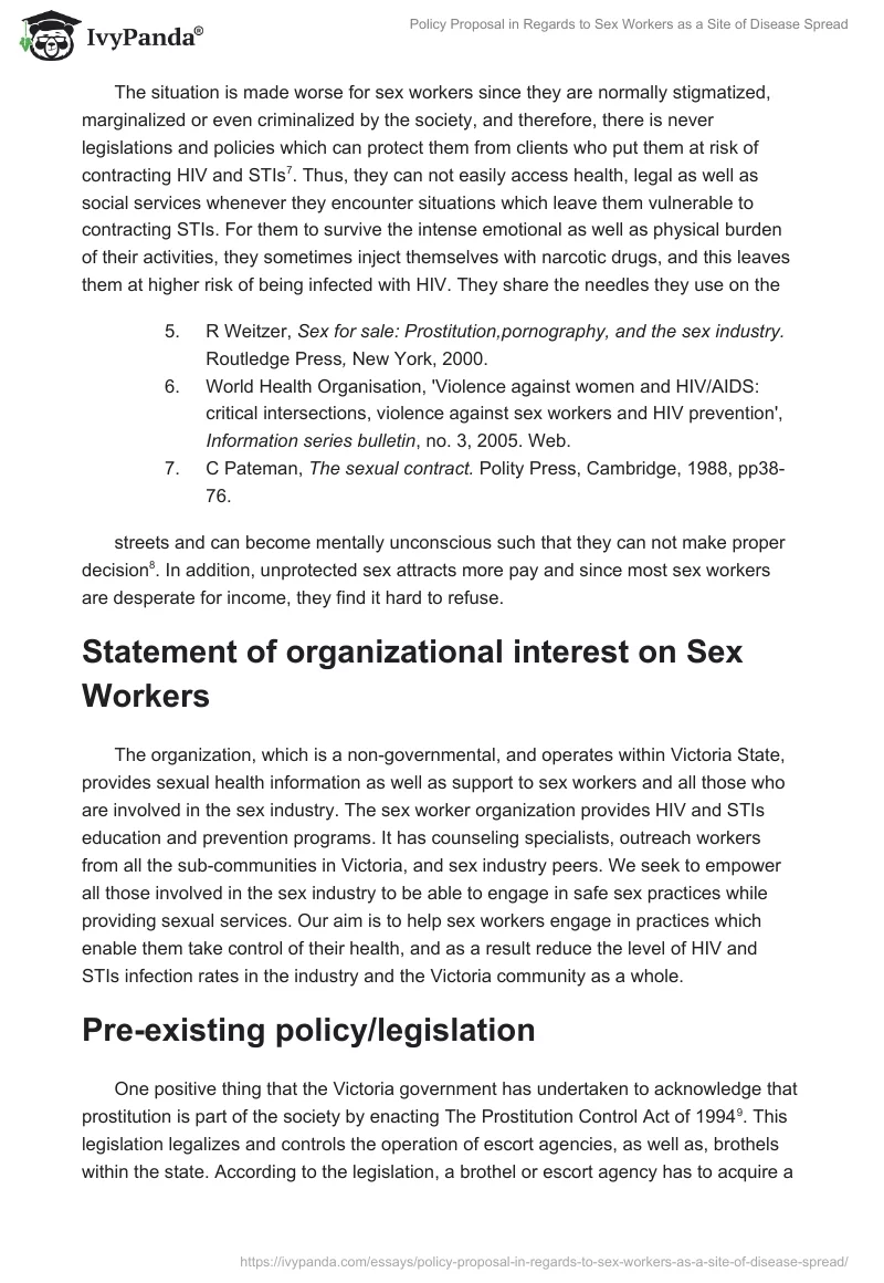 Policy Proposal in Regards to Sex Workers as a Site of Disease Spread. Page 3