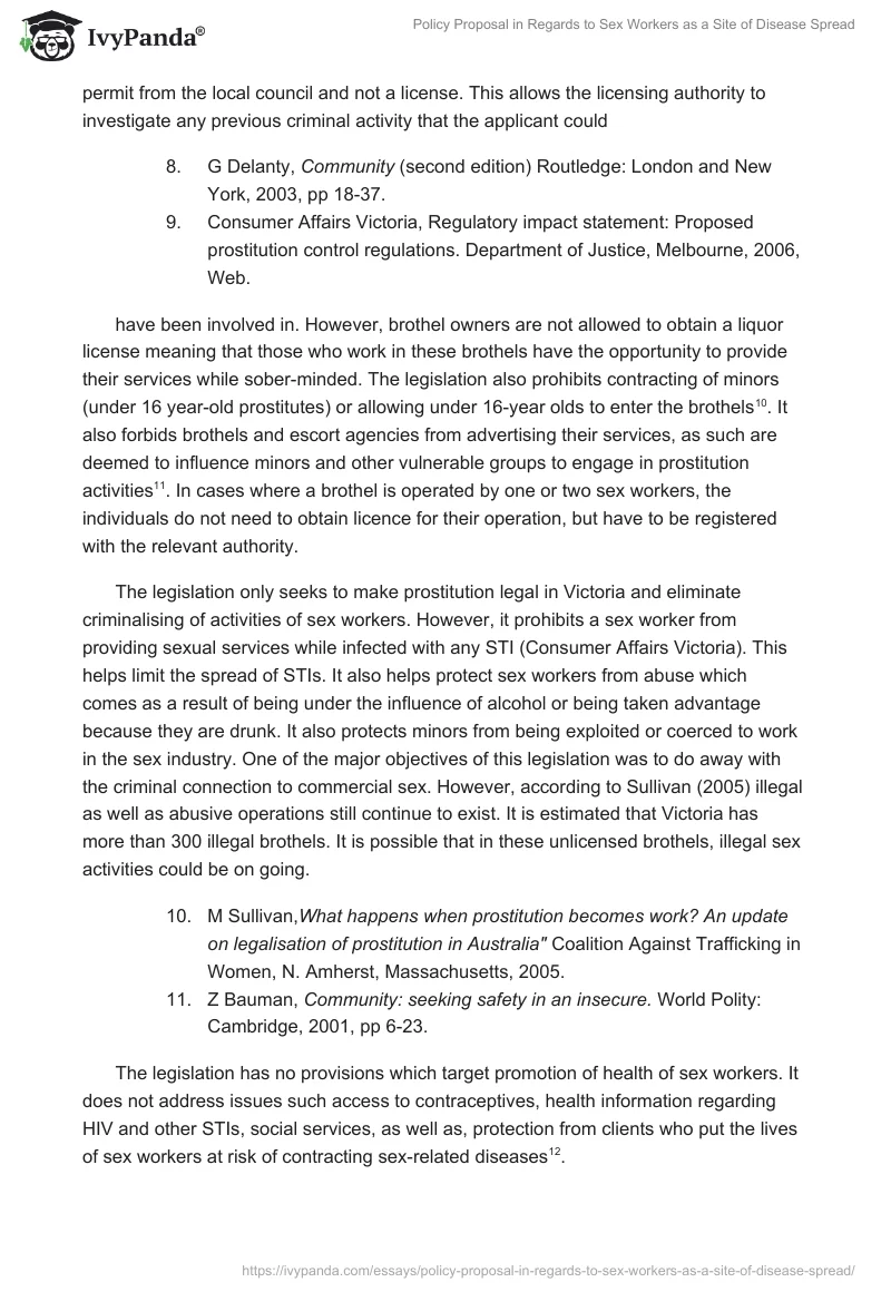 Policy Proposal in Regards to Sex Workers as a Site of Disease Spread. Page 4