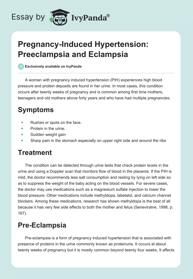 Pregnancy-Induced Hypertension: Preeclampsia and Eclampsia. Page 1