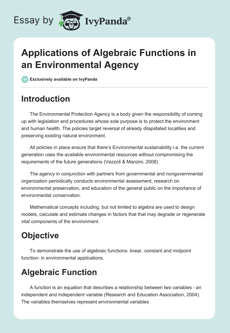 Applications of Algebraic Functions in an Environmental Agency. Page 1